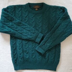 Vintage Women's Eddie Bauer Teal Cable Knit Crewneck Sweater Preppy Fisherman